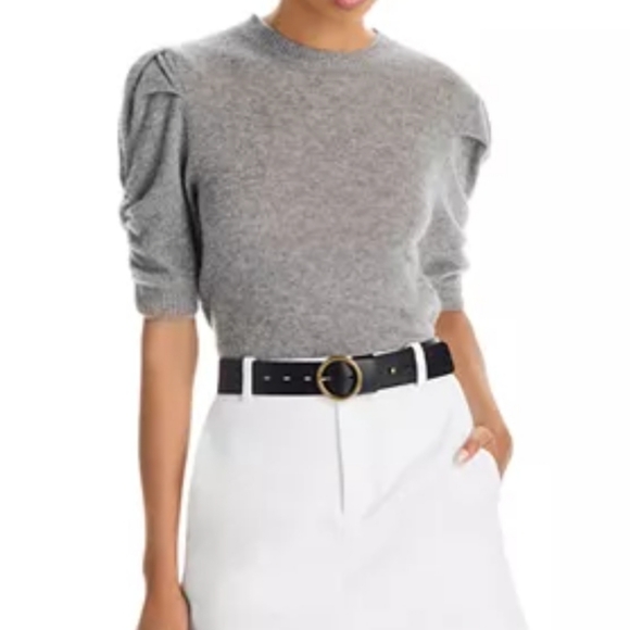 Frame Ruched Puff Sleeve Gray Puff Sleeve Cashmere Sweater Sz XL - Picture 4 of 9